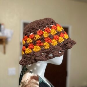 Handcrafted Brown and Orange Crochet Bucket Hat